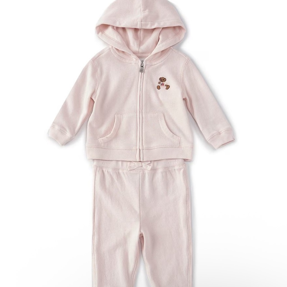 Pink Hooded Baby Tracksuit with Bear Embroidery